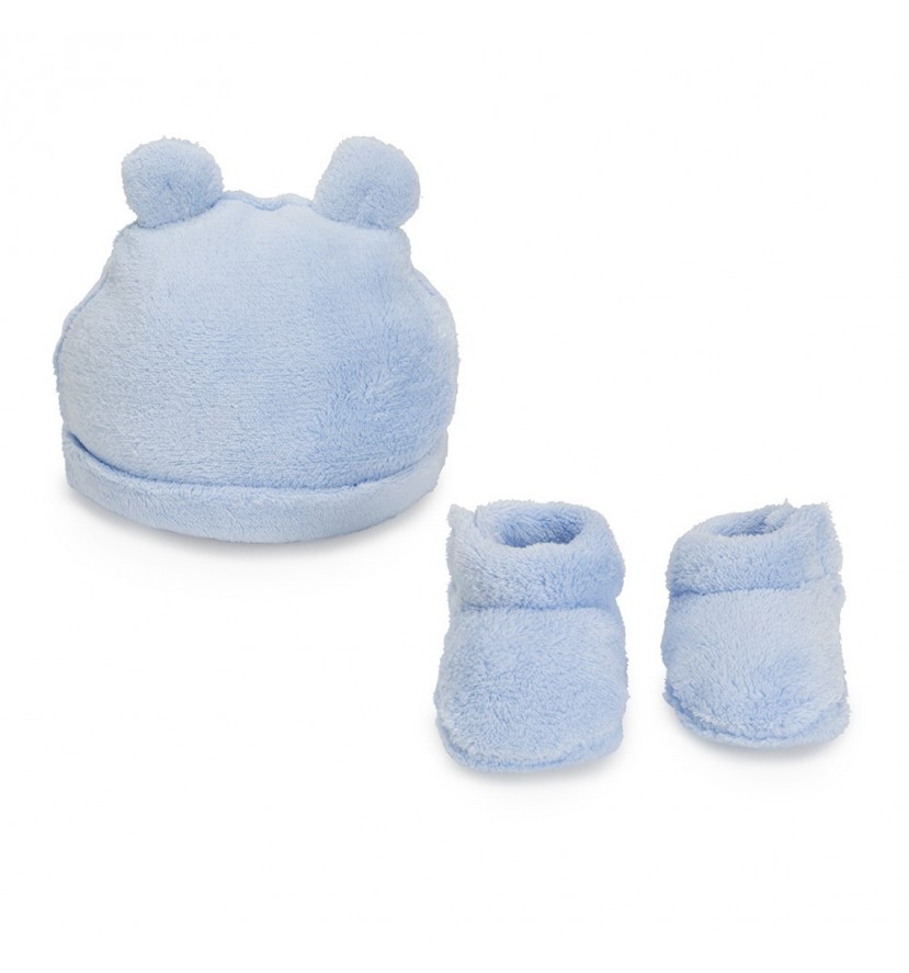 Blue Teddy Baby Hat-Booties Set 