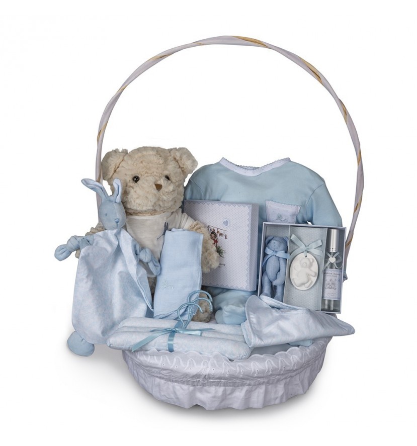 Vintage Complete Baby Gift Basket Blue